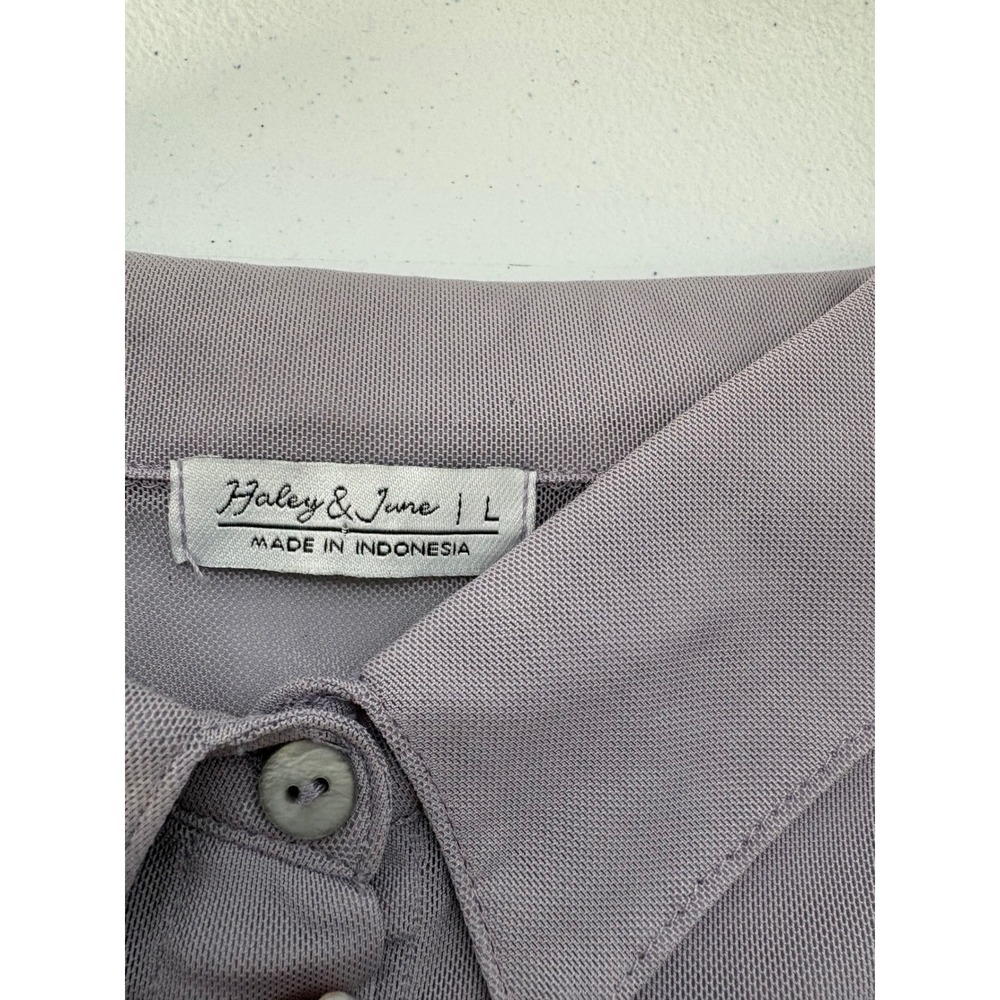 Haley & June Women Lavender‎ Mesh Sheer Button Down Long Sleeve Top Large - Picture 2 of 5